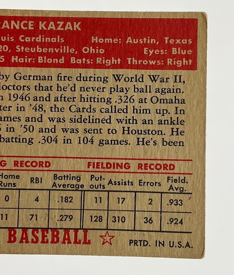 Eddie Kazak 1952 Topps #165 St Louis Cardinals VG - Image 6