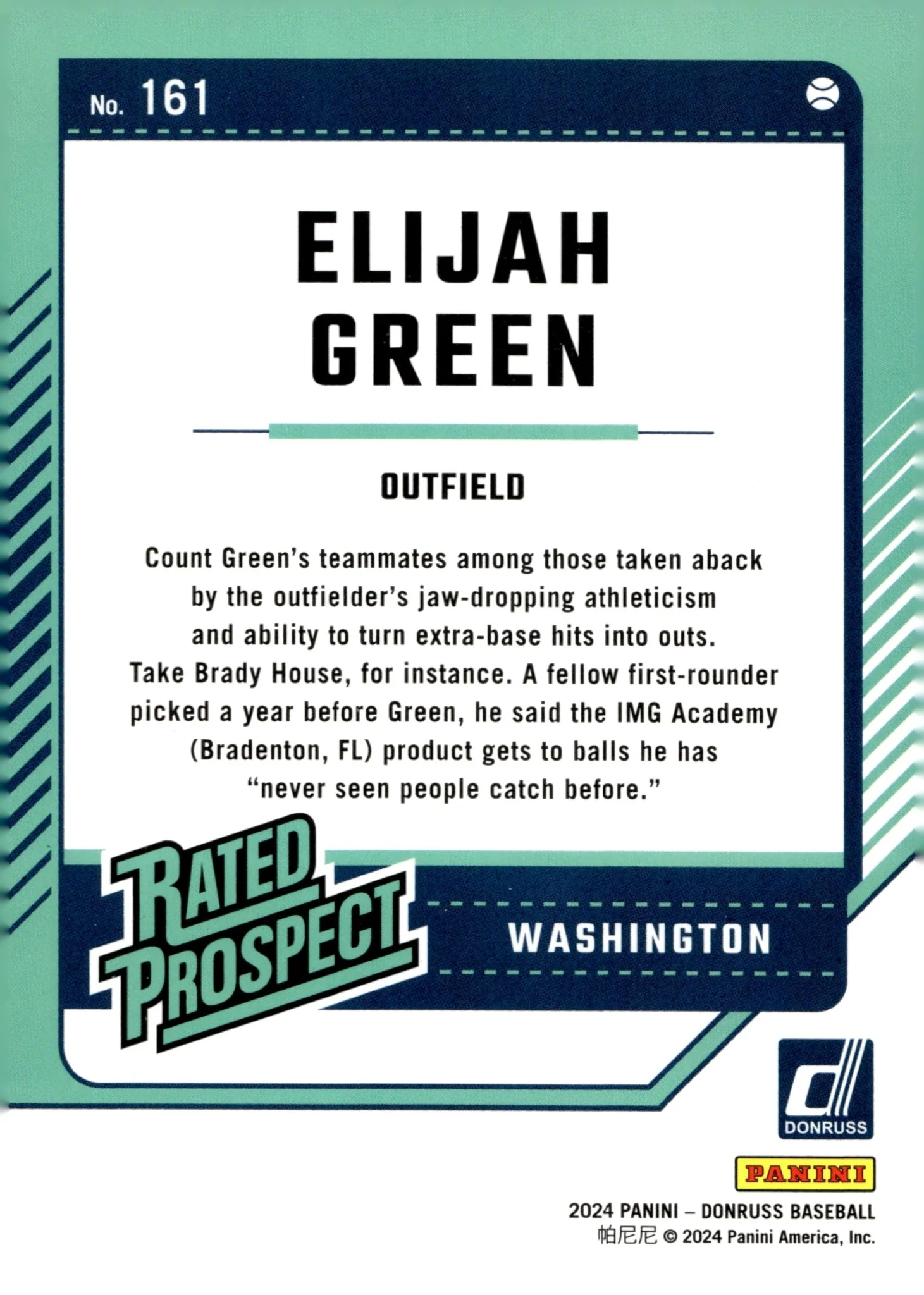 Elijah Green 2024 Panini Donruss Rated Prospect Carolina Blue Laser 141/249 - Image 2