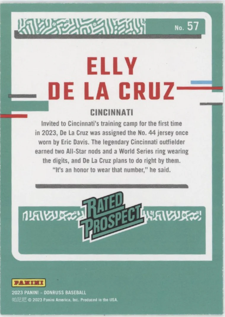 Elly De La Cruz 2023 Panini Donruss Rated Prospect Liberty #57 - Image 2