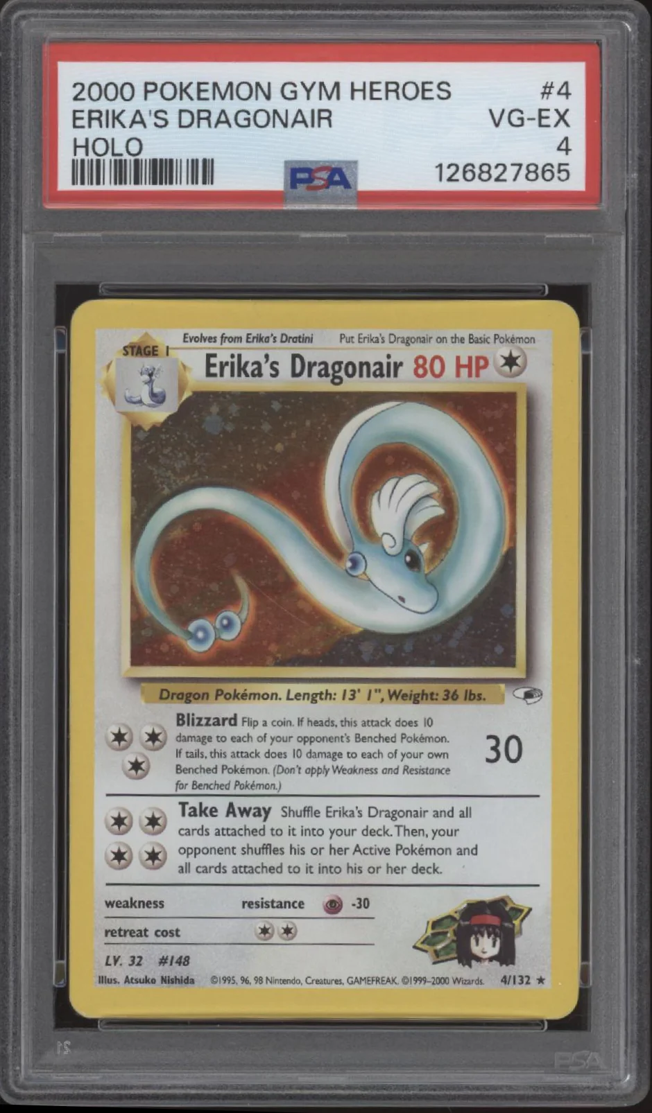 Erika's Dragonair Pokemon Gym Heroes Holo #4 PSA 4