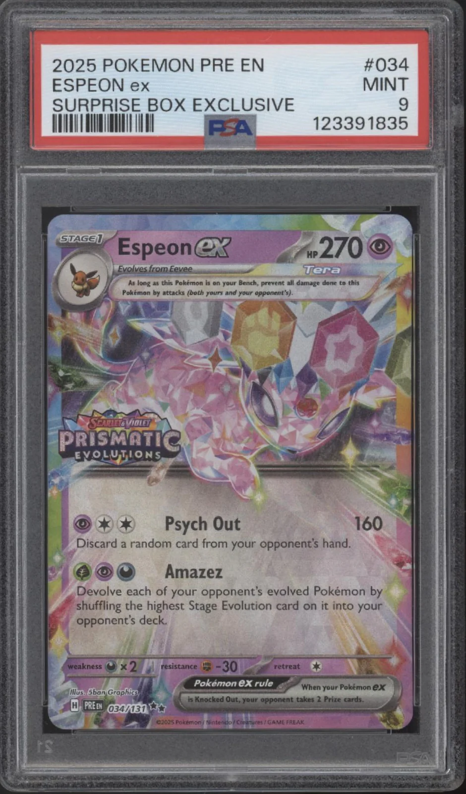 Espeon ex Pokemon Prismatic Evolutions Surprise Box Exclusive #034 PSA 9 #1