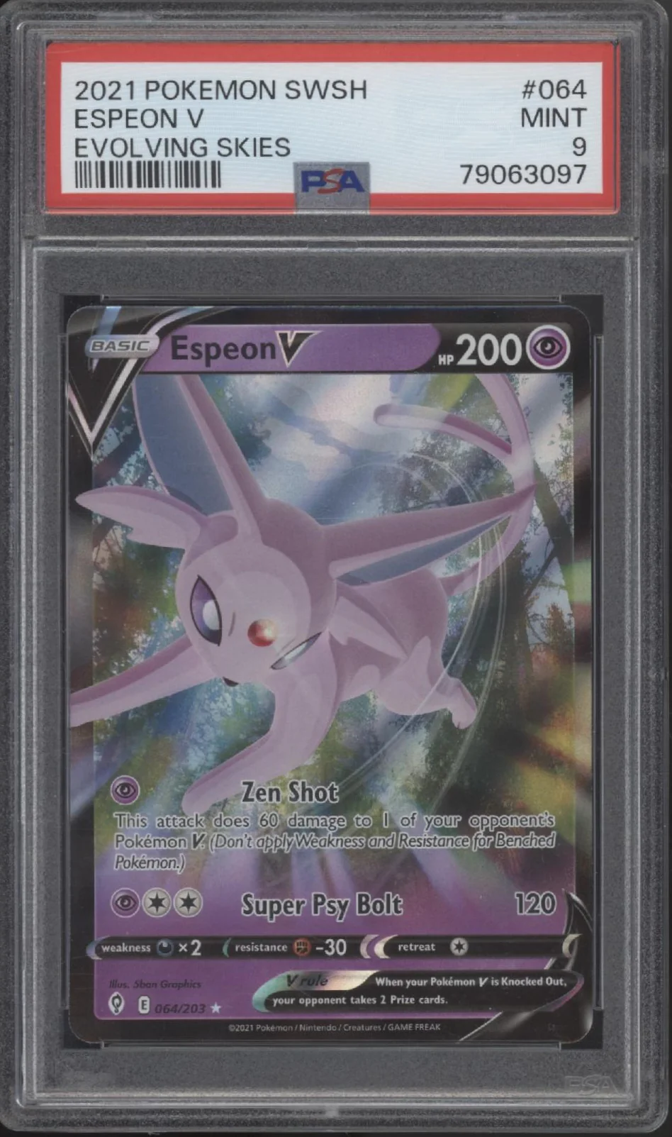 Espeon V Pokemon Evolving Skies #064 PSA 9
