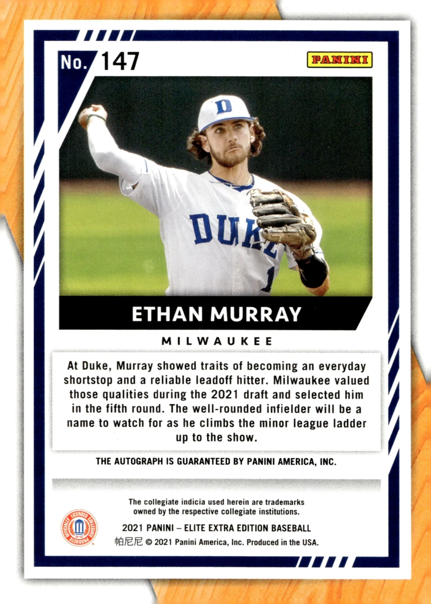 Ethan Murray 2021 Panini Elite Extra Edition Foil Auto #147 - Image 2