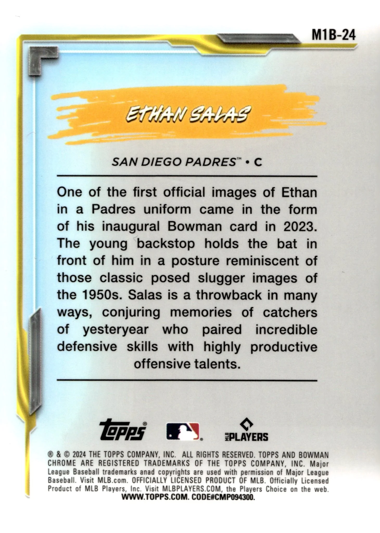 Ethan Salas 2024 Bowman Chrome My 1st Bowman Mojo Refractor #M1B-24 #2 - Image 2
