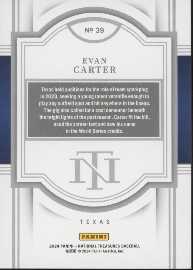 Evan Carter 2024 Panini National Treasures Gold RC 72/99 #39 - Image 2