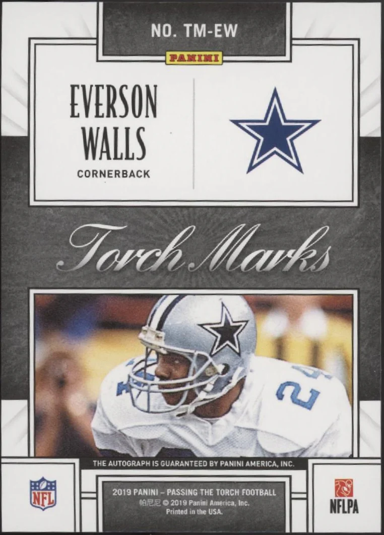 Everson Walls 2019 Panini Passing the Torch Green Holo Auto 05/10 #TM-EW - Image 2