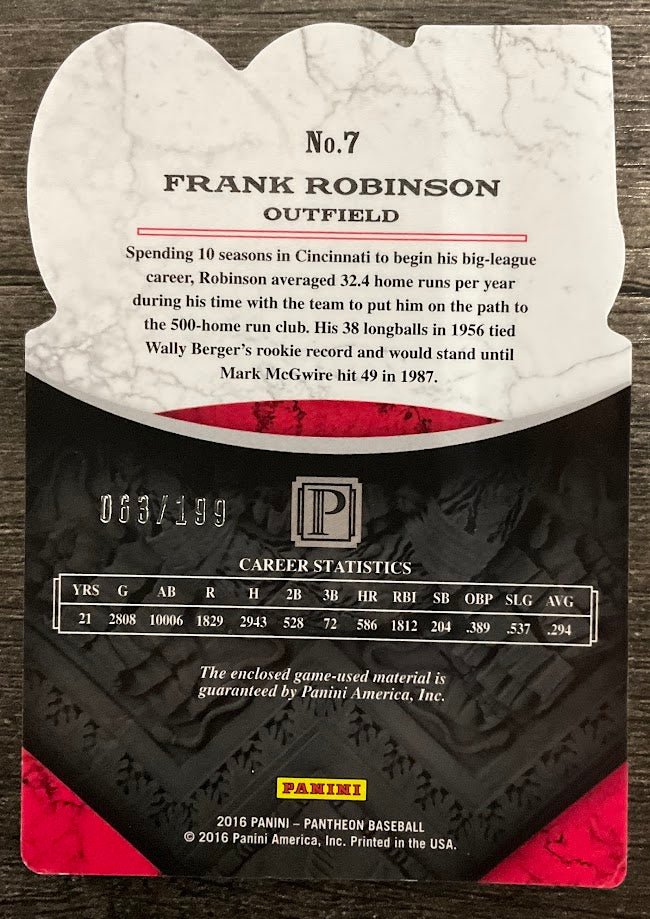 Frank Robinson 2016 Panini Pantheon 500 Home Run Club Swatch 063/199 #7 - Image 2
