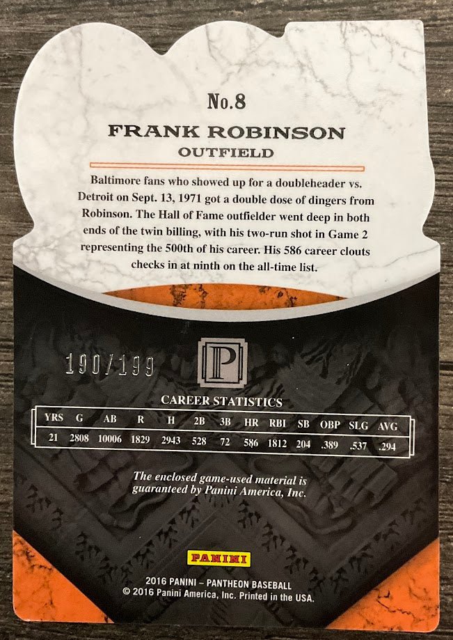 Frank Robinson 2016 Panini Pantheon 500 Home Run Club Swatch 190/199 #8 - Image 2