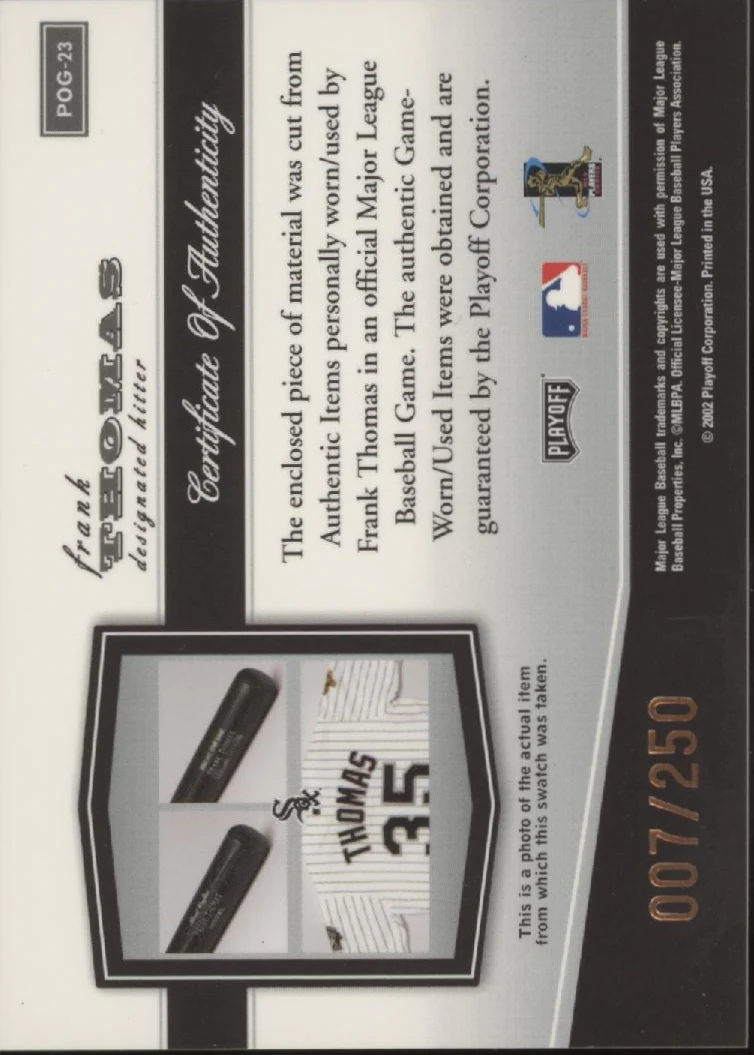 Frank Thomas 2002 Playoff Piece of the Game Bat Relic 007/250 #POG-23 - Image 2