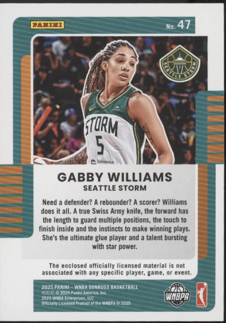 Gabby Williams 2025 Panini WNBA Donruss Jersey Series Swatch 06/10 #47 - Image 2