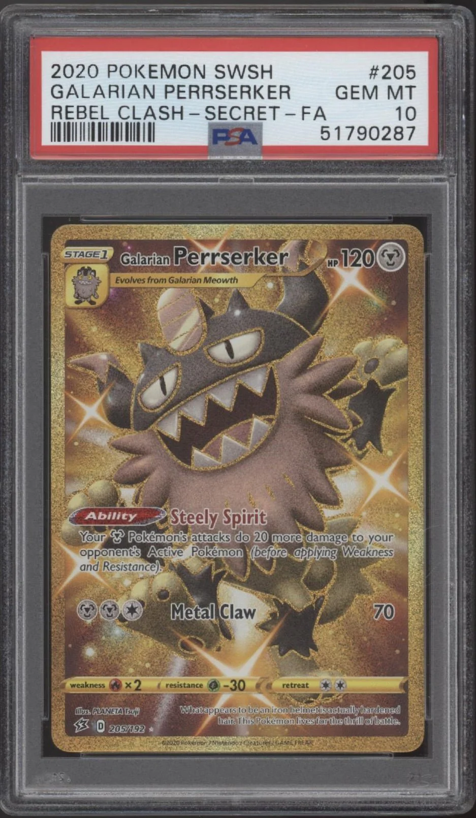 Galarian Perrserker Pokemon Rebel Class Full Art Secret #205 PSA 10