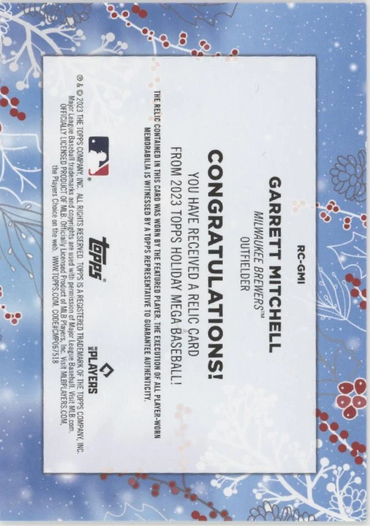 Garrett Mitchell 2023 Topps Holiday Mega Swatch RC #RC-GMI - Image 2