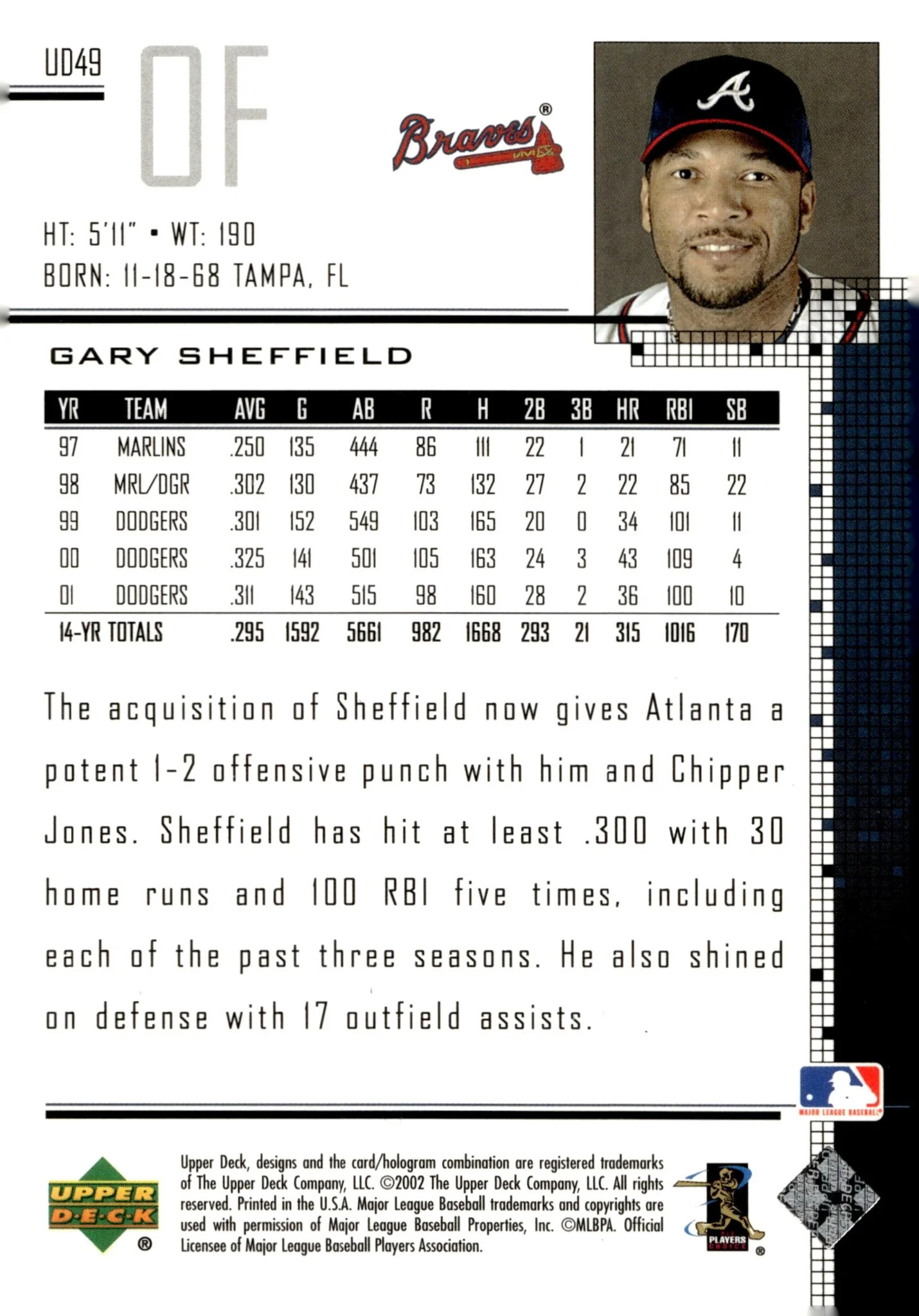 Gary Sheffield 2002 Upper Deck Plus 0899/1125 #UD49 - Image 2