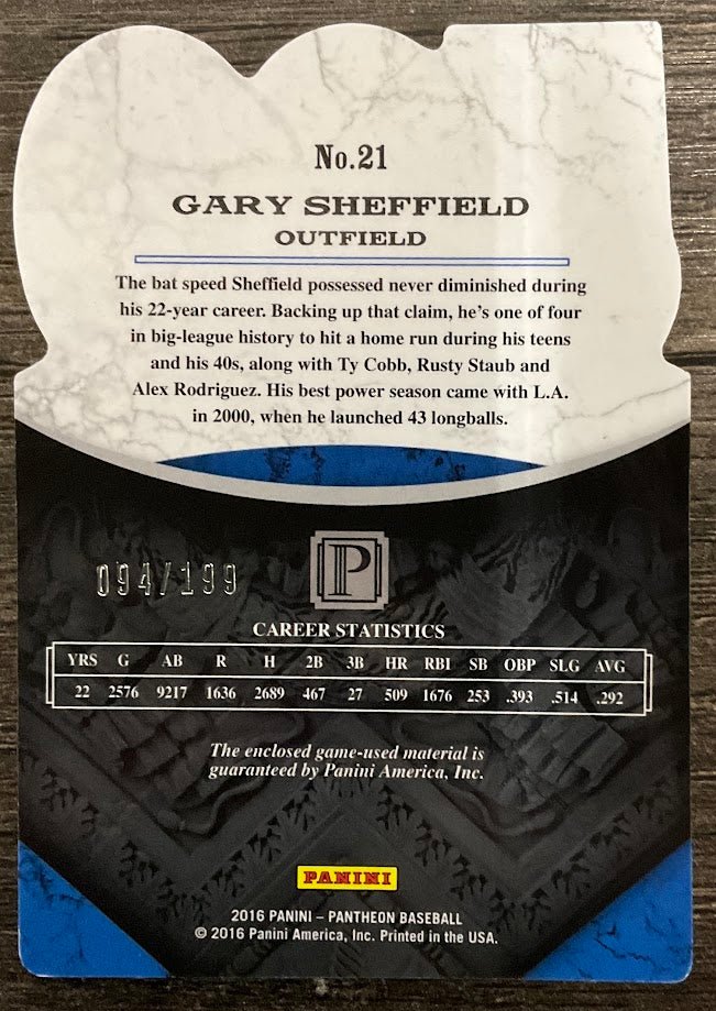 Gary Sheffield 2016 Panini Pantheon 500 Home Run Club Swatch 094/199 #21 - Image 2