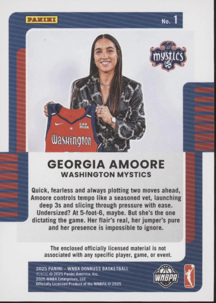 Georgia Amoore 2025 Panini WNBA Donruss Rookie Jersey Swatch RC #1 - Image 2