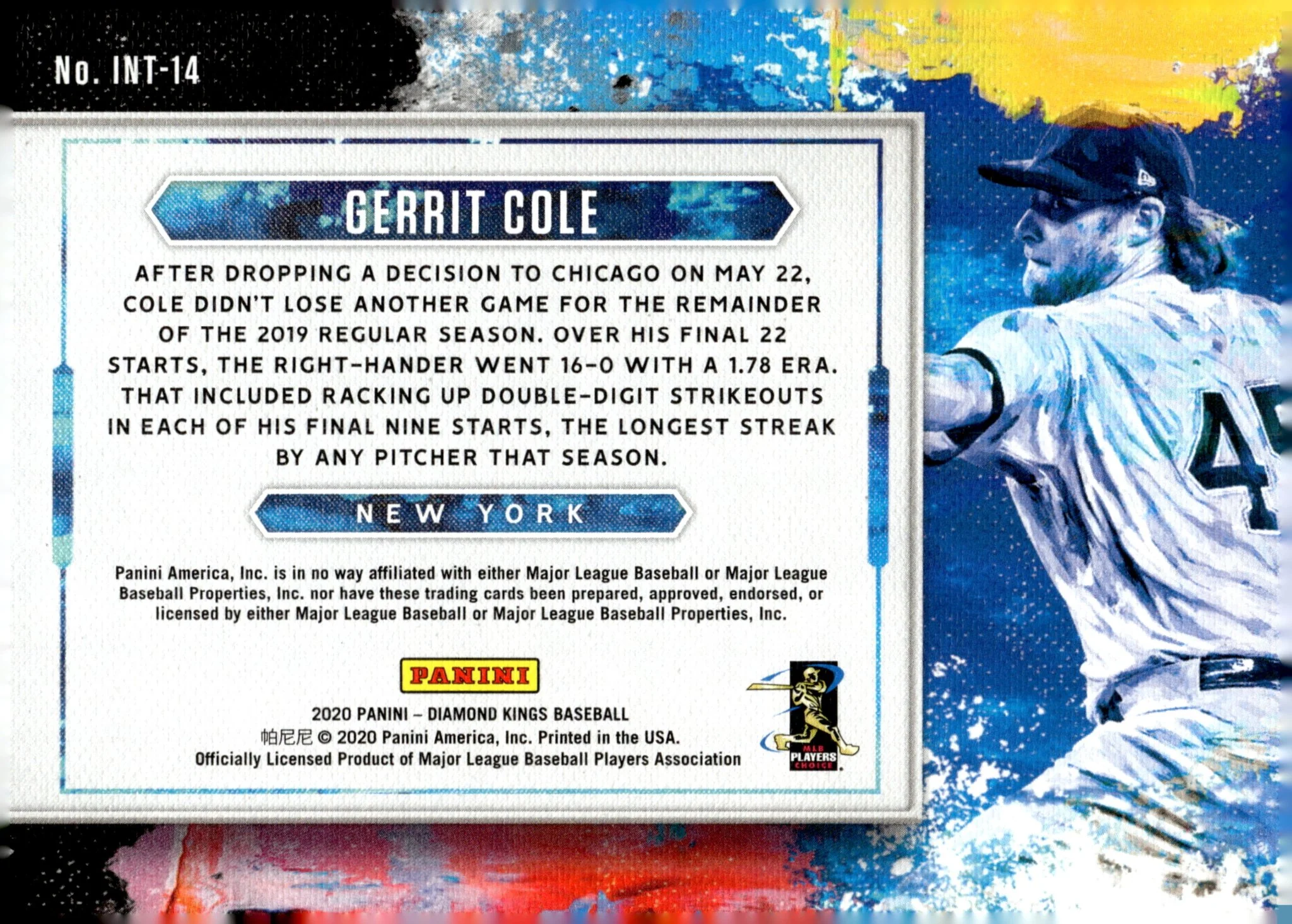 Gerrit Cole 2020 Panini Diamond Kings In the Zone #INT-14 - Image 2