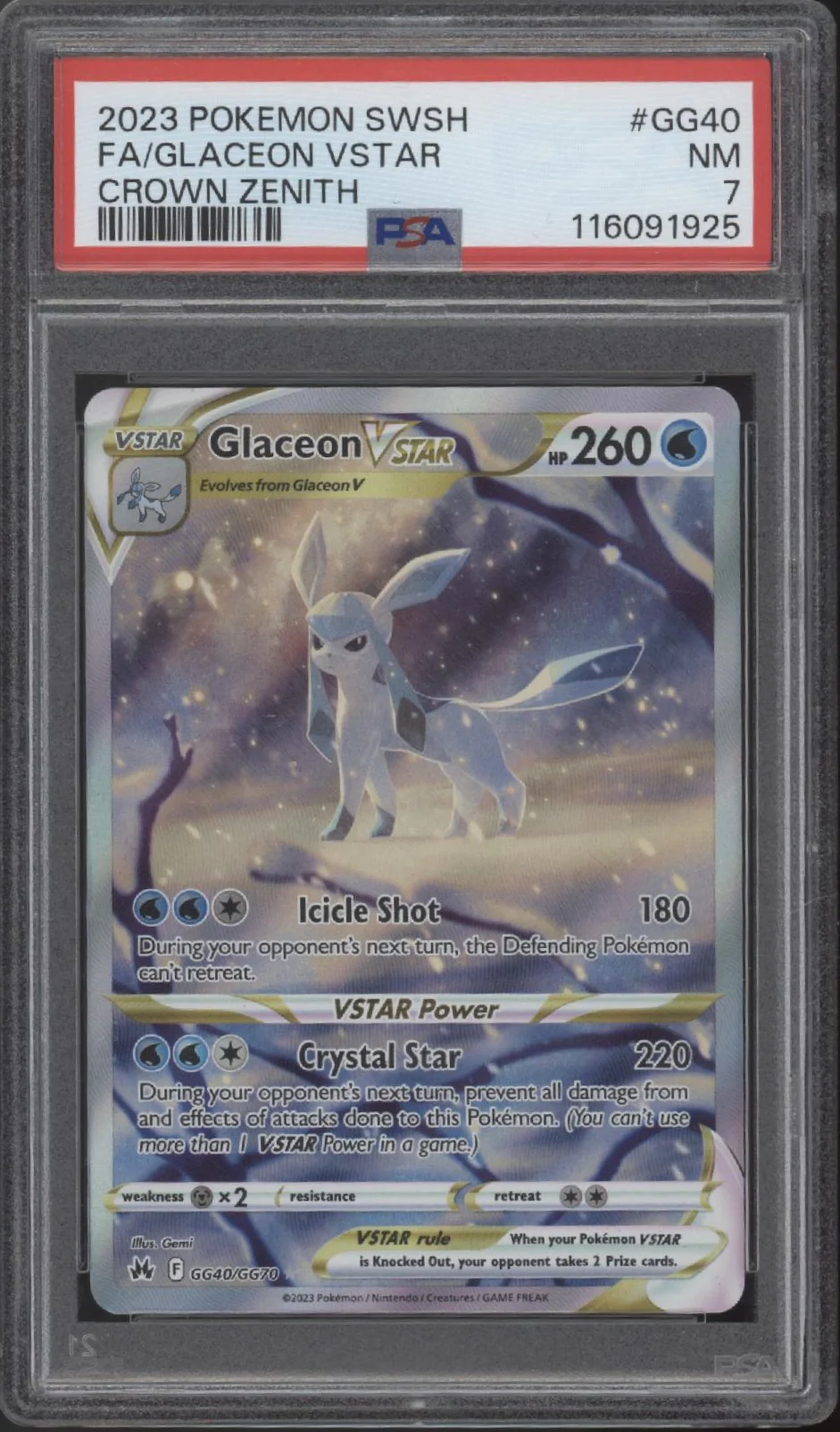 Glaceon VSTAR Pokemon Crown Zenith Full Art #GG40 PSA 7