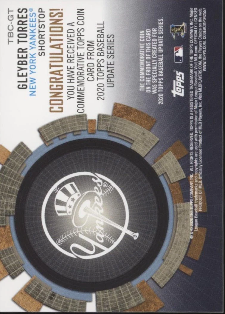 Gleyber Torres 2020 Topps Update Series Commemorative Coin #TBC-GT - Image 2