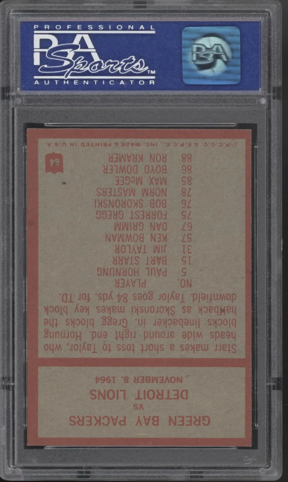 Green Bay Packers 1965 Philadelphia Play Card #84 PSA 8 - Image 2