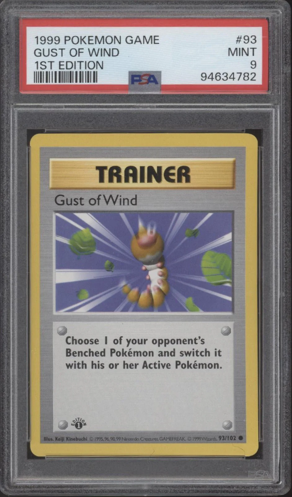 Gust of Wind Pokemon Base Set 1st Edition #93 PSA 9