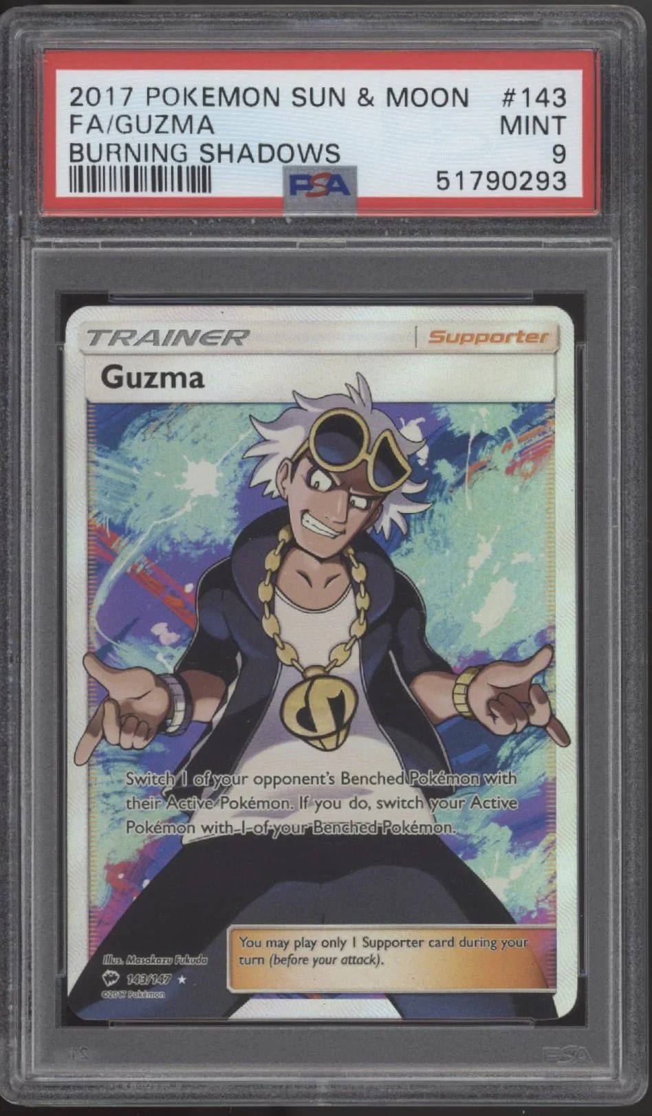 Guzma Pokemon Burning Shadows Full Art #143 PSA 9