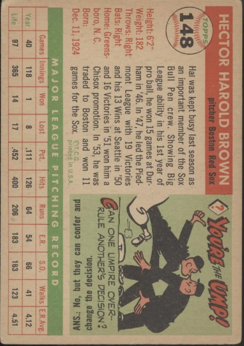 Hal Brown 1955 Topps #148 Boston Red Sox VG #2 - Image 2