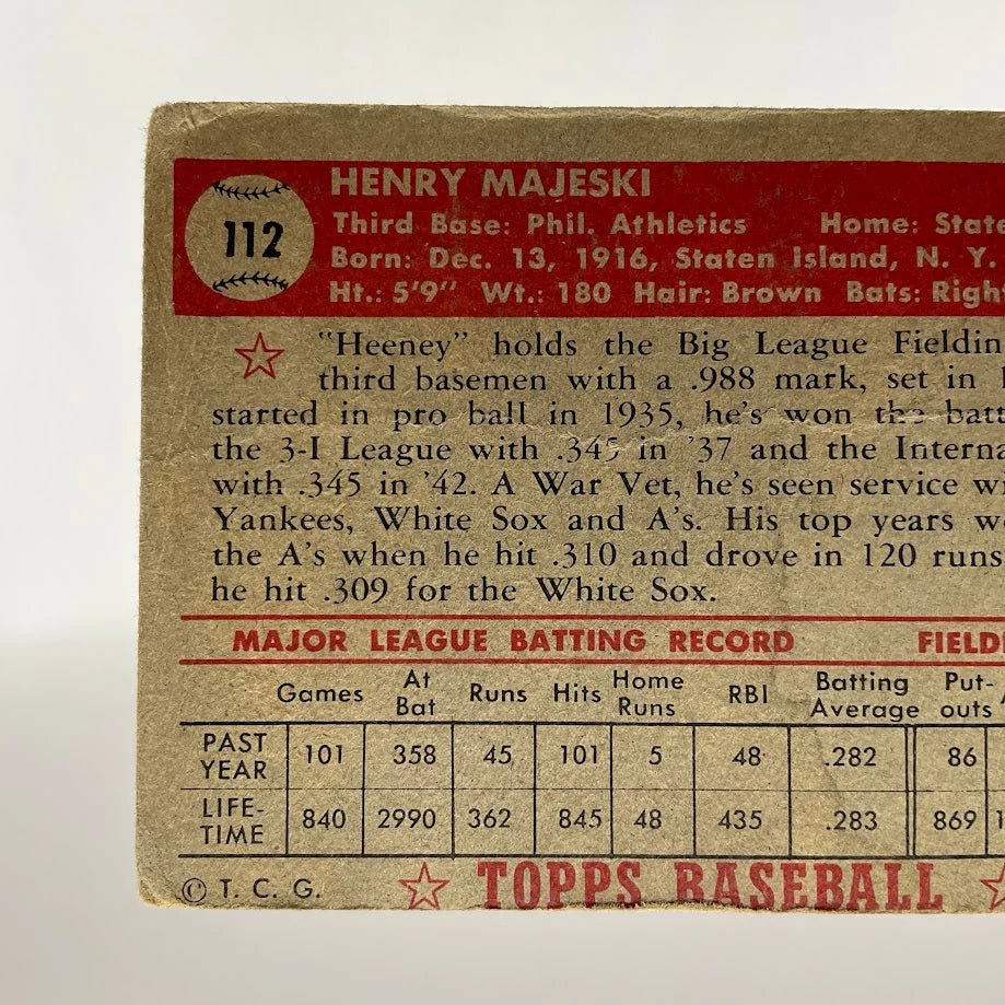 Henry Majeski 1952 Topps #112 Philadelphia Athletics PR - Image 6