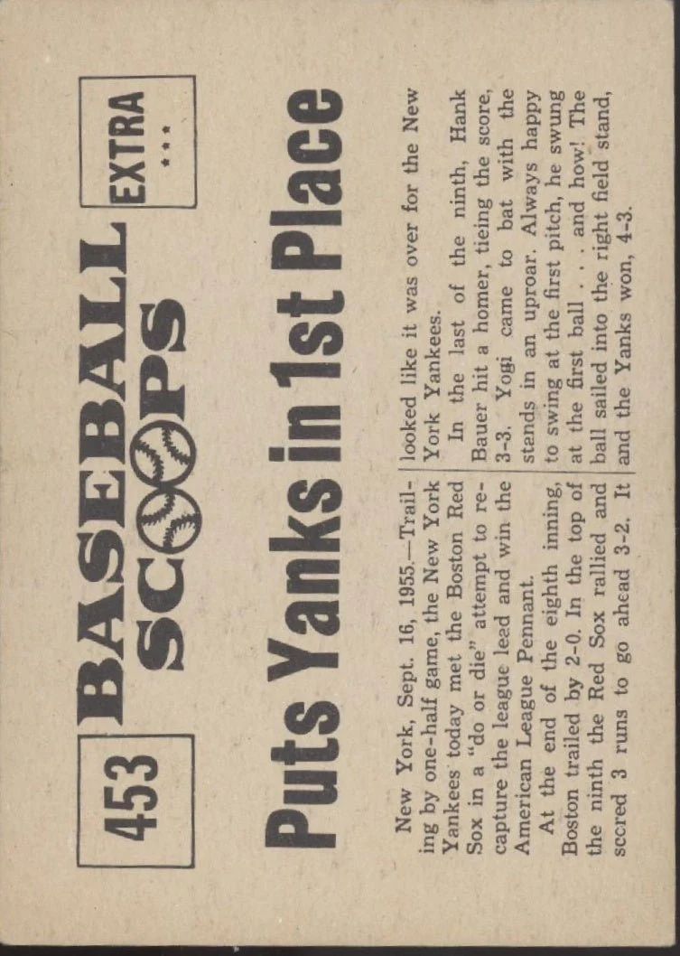 Homer by Yogi Berra Puts Yanks in 1st Place 1961 Nu-Cards #453 EX - Image 2