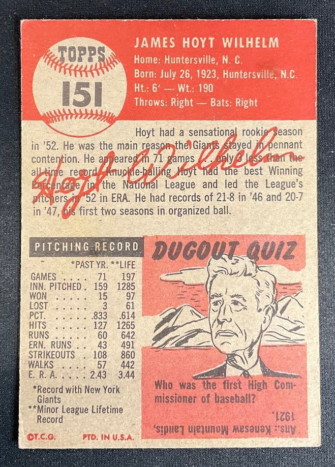 Hoyt Wilhelm 1953 Topps #151 New York Mets VG-EX - Image 4
