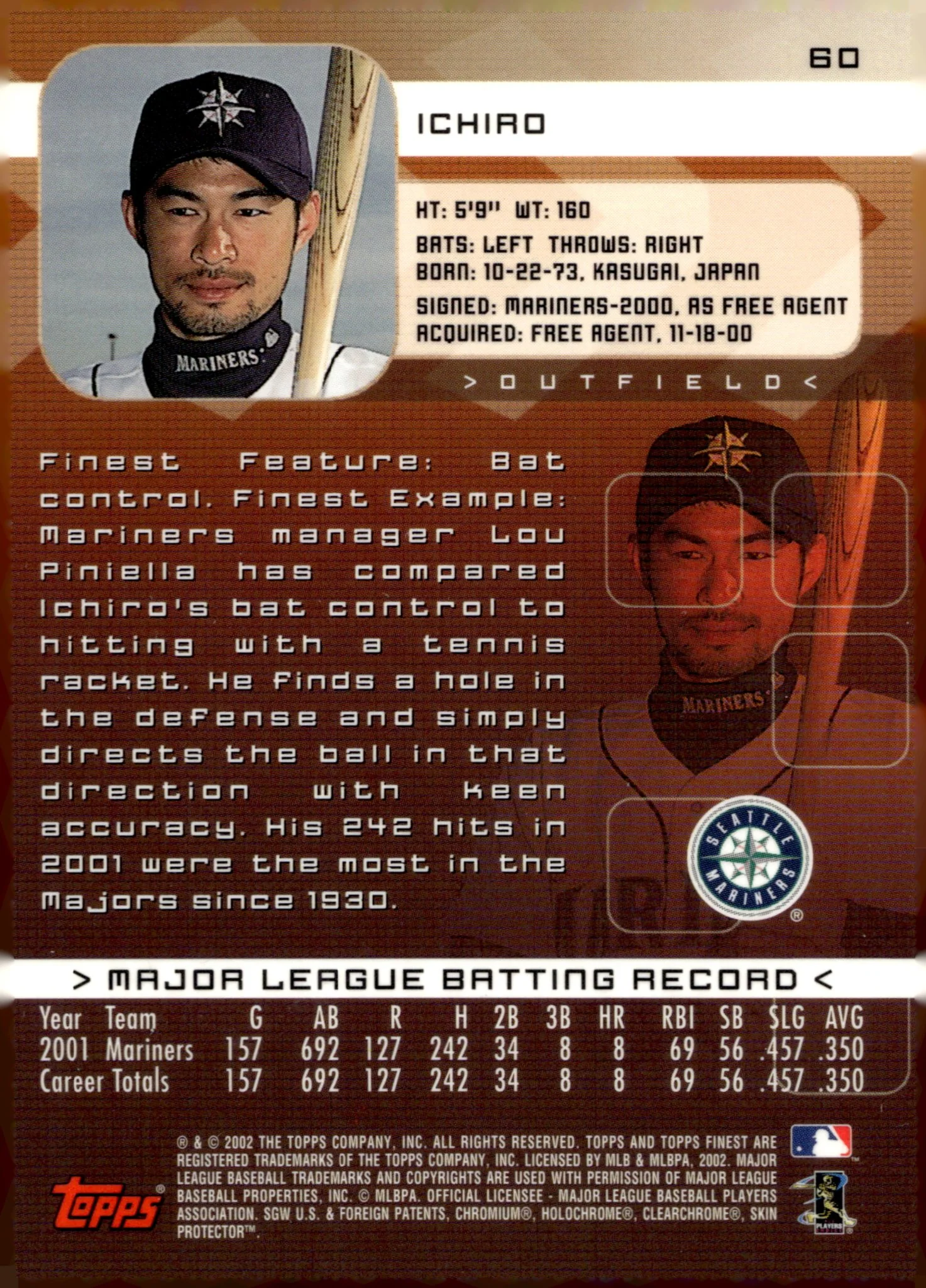 Ichiro Suzuki 2002 Topps Finest #60 - Image 2