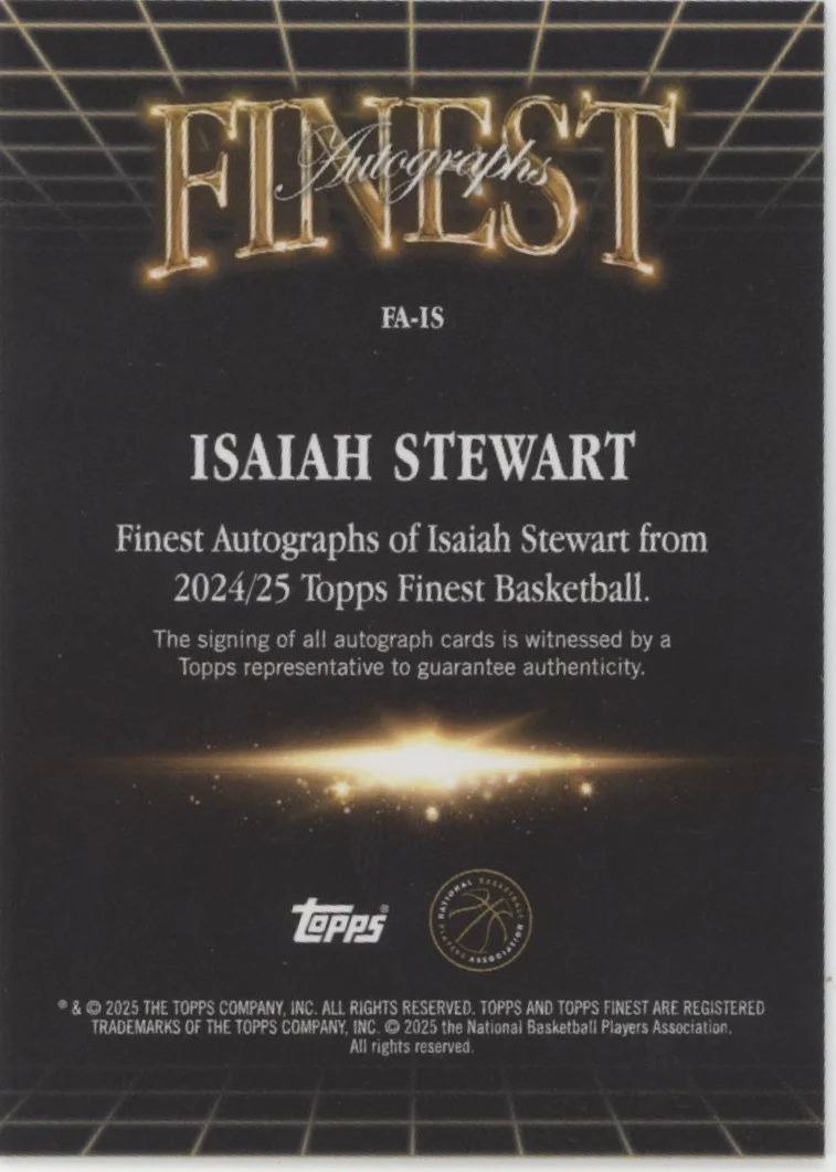 Isaiah Stewart 2024-25 Topps Finest Auto #FA-IS - Image 2