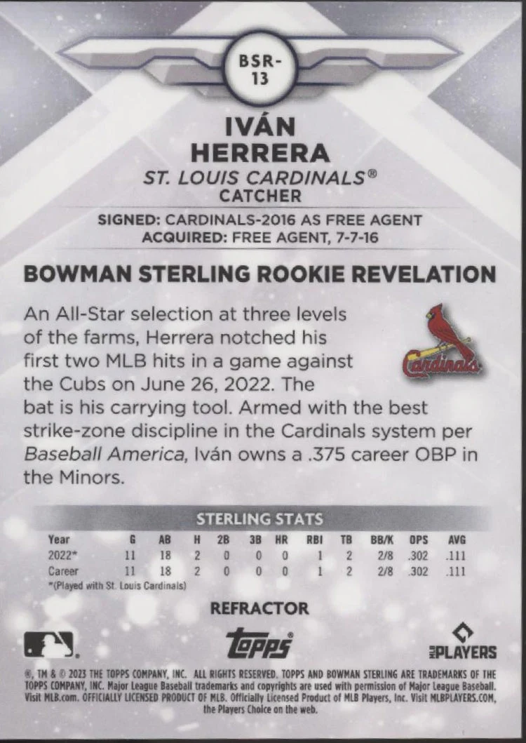 Ivan Herrera 2023 Bowman Sterling Refractor 112/199 #BSP-13 - Image 2