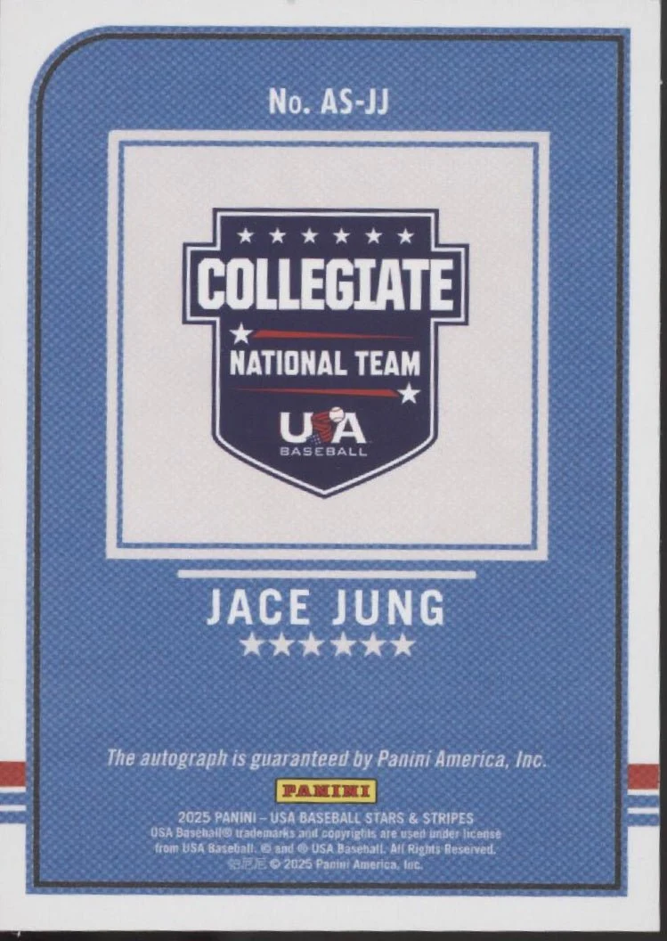 Jace Jung 2025 Panini USA Baseball Stars & Stripes Throwback Holo Auto #AS-JJ - Image 2