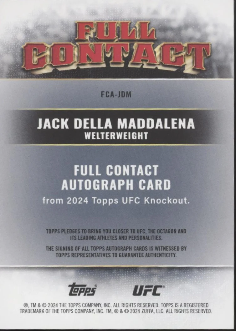 Jack Della Maddalena 2024 Topps Knockout Full Contact Red Auto 24/25 #FCA-JDM - Image 2