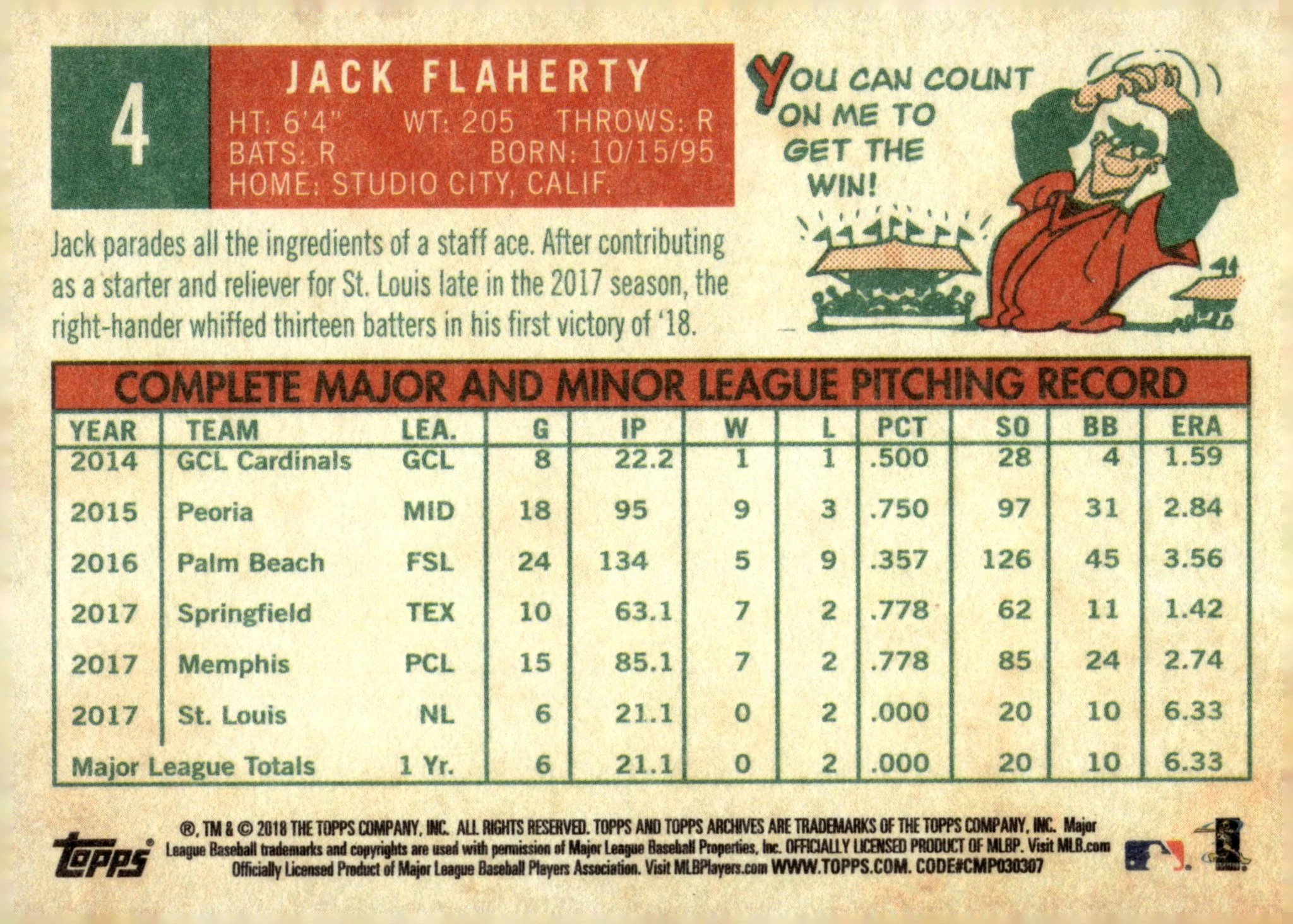 Jack Flaherty 2018 Topps Archives RC #4 - Image 2