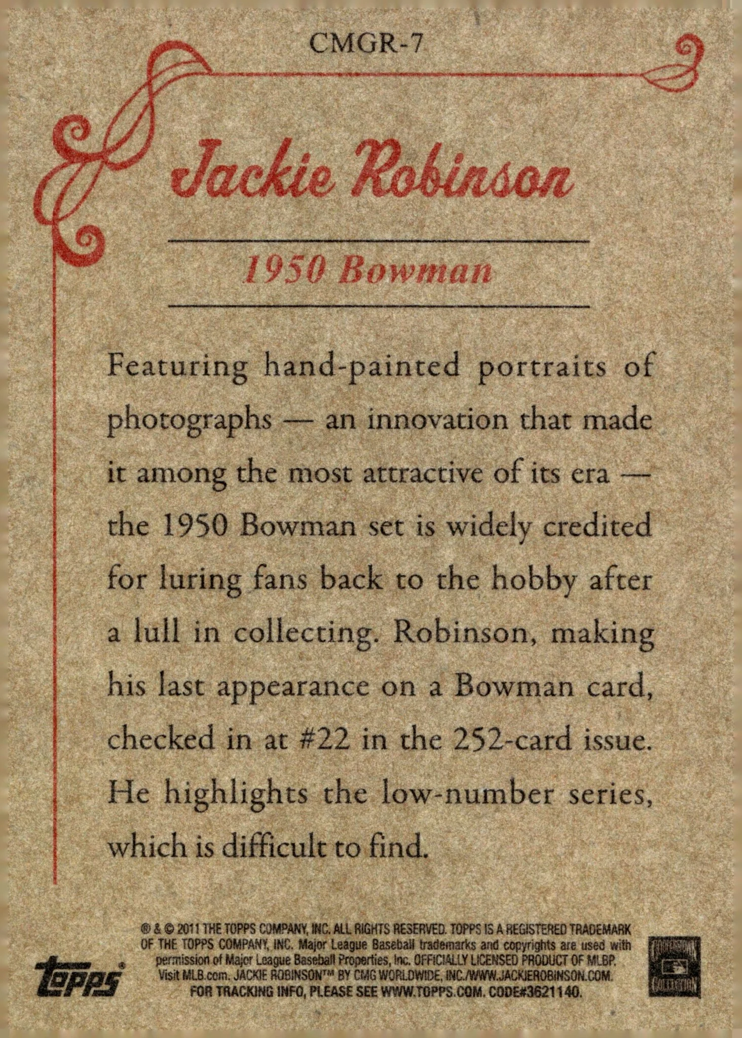 Jackie Robinson 2011 Topps CMG Reprint #CMGR-7 - Image 2