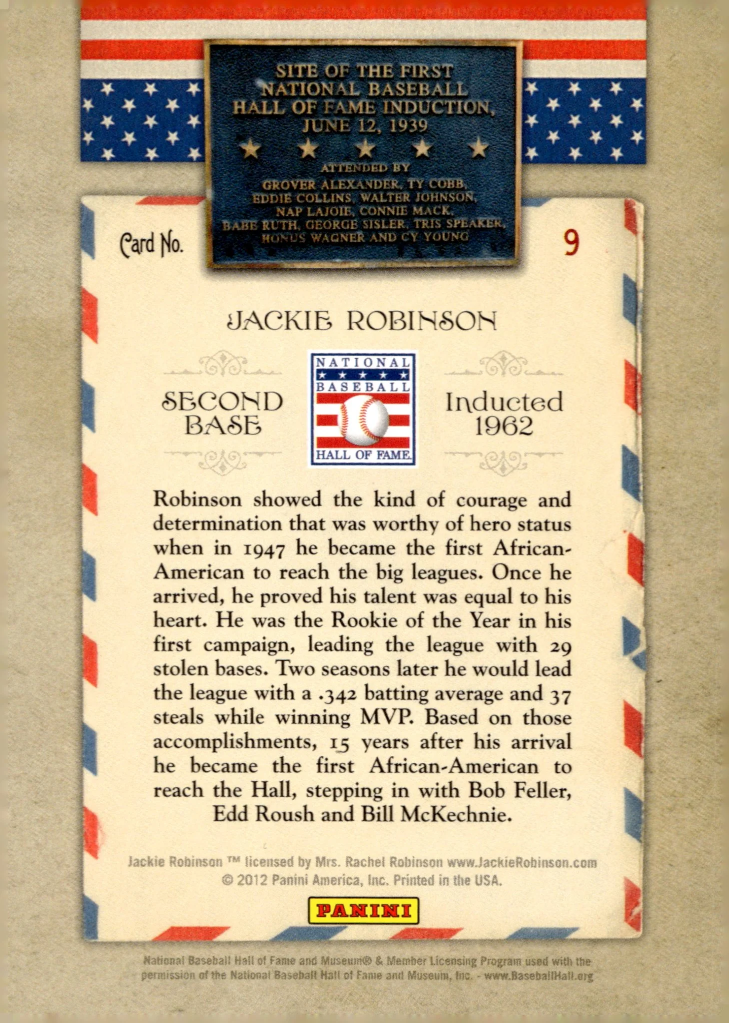 Jackie Robinson 2012 Panini Cooperstown Hall of Fame Induction Year #9 - Image 2