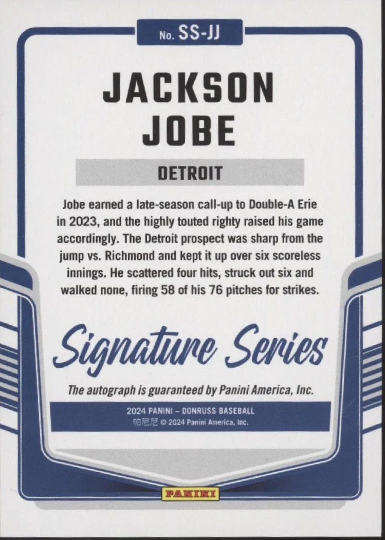 Jackson Jobe 2024 Panini Donruss Signature Series Blue Foil Auto 59/75 #SS-JJ - Image 2