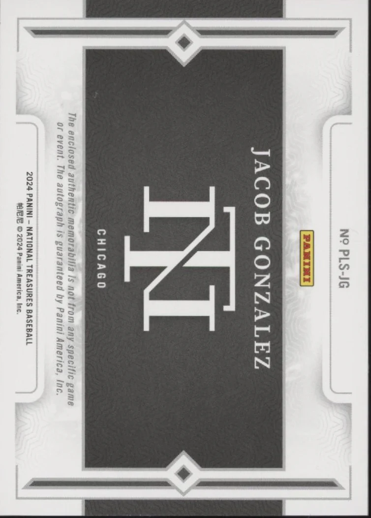 Jacob Gonzalez 2024 Panini National Treasures Prospect Bat Relic Auto 18/49 - Image 2