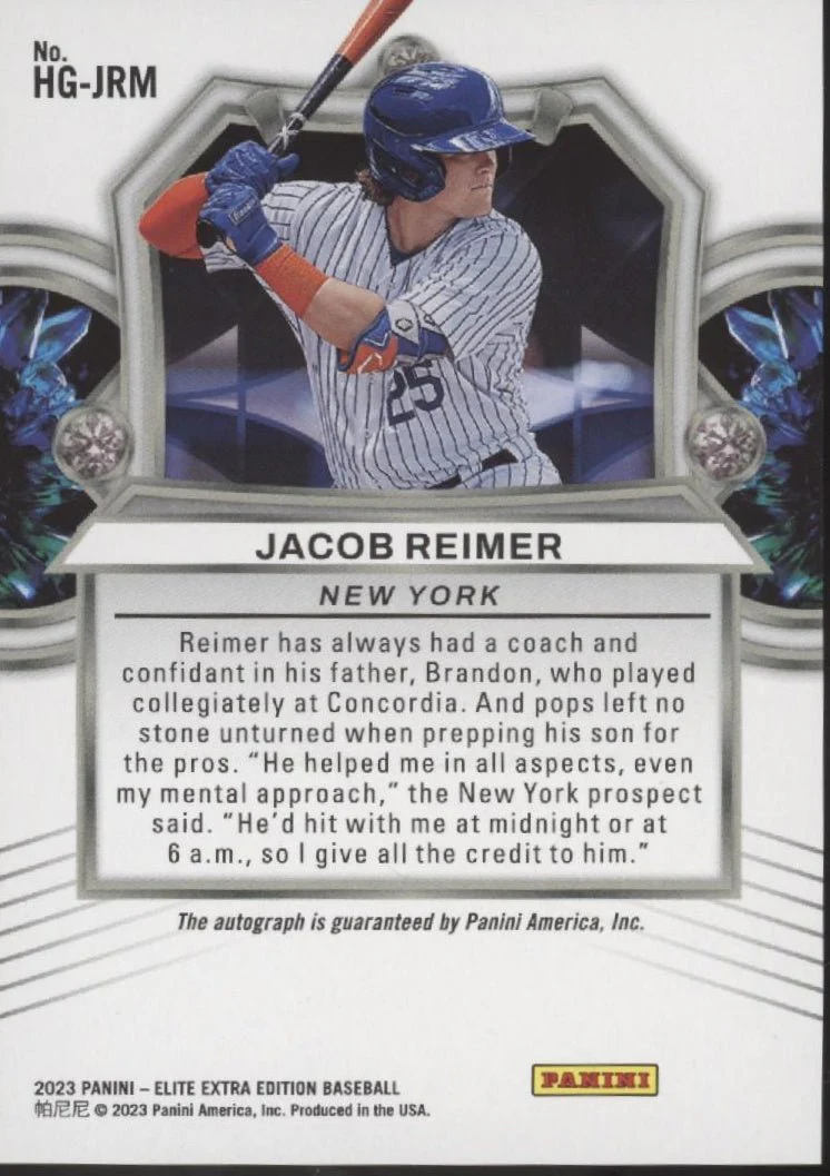 Jacob Reimer 2023 Panini Elite Extra Edition Hidden Gems Auto #HG-JRM - Image 2