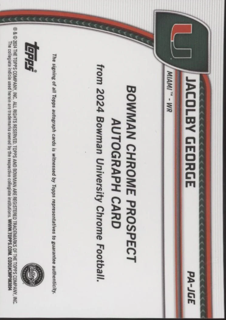 Jacolby George 2024 Bowman Chrome University Auto #PA-JGE - Image 2