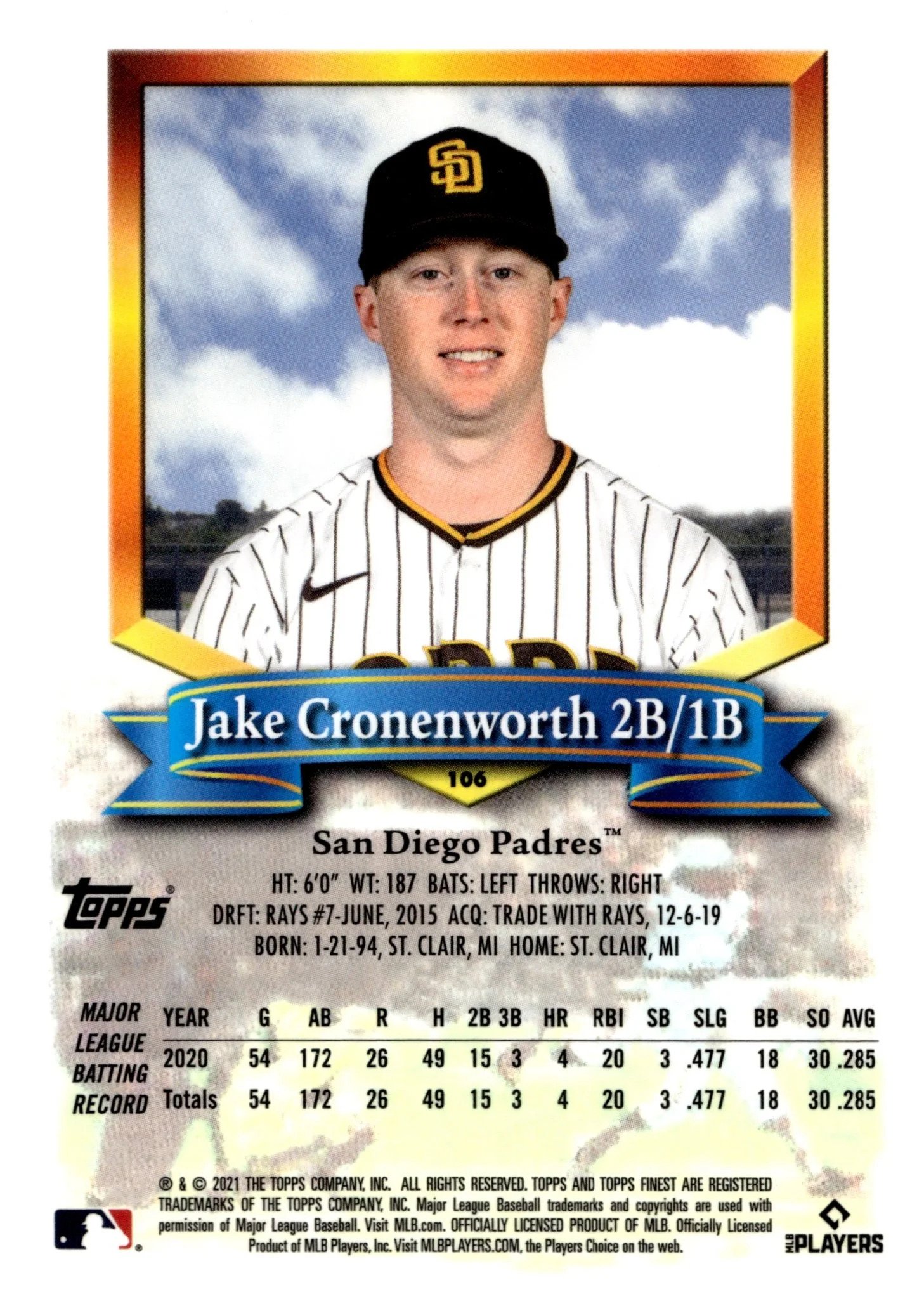 Jake Cronenworth 2021 Topps Finest RC #106 #3 - Image 2