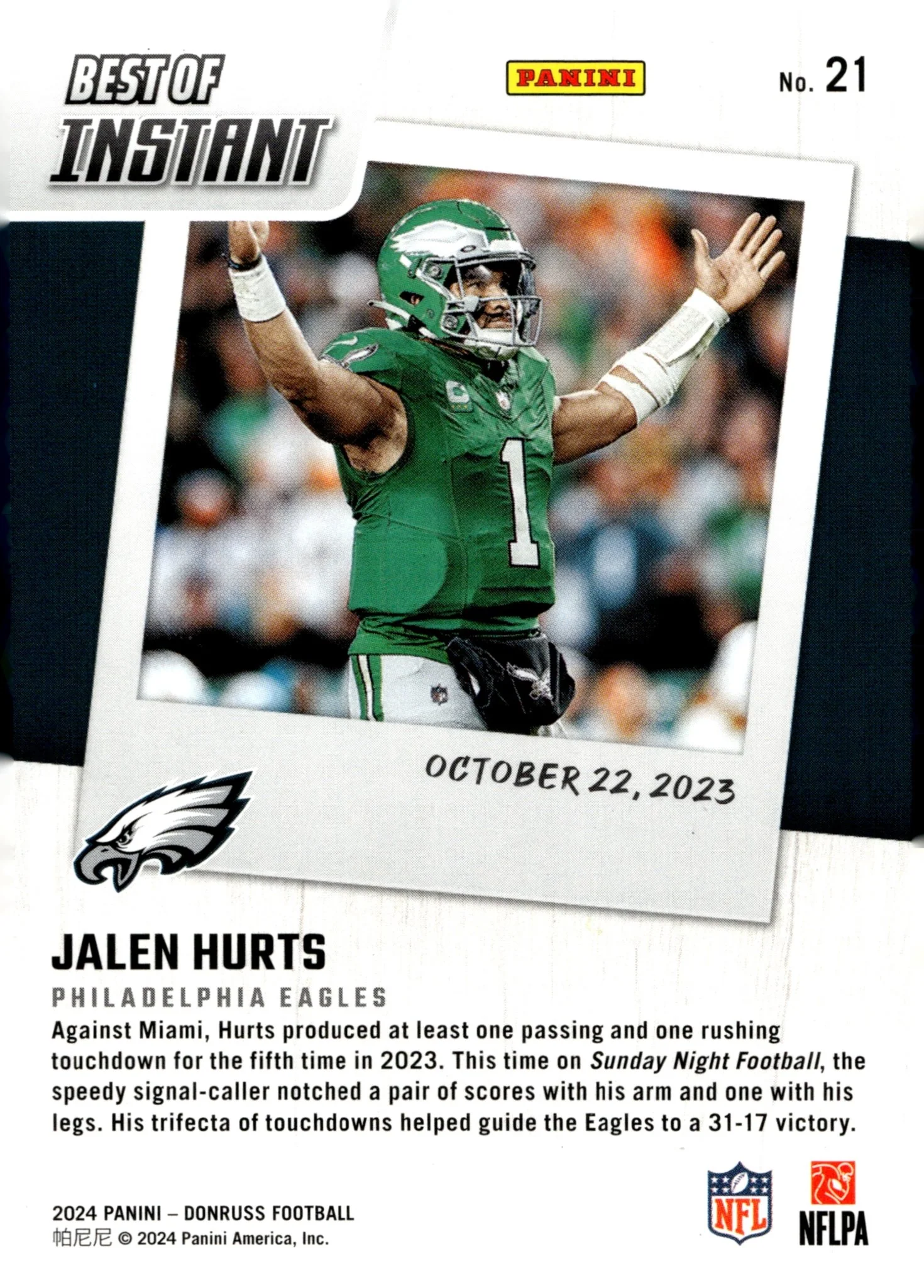 Jalen Hurts 2024 Panini Donruss Best of Instant #21 - Image 2