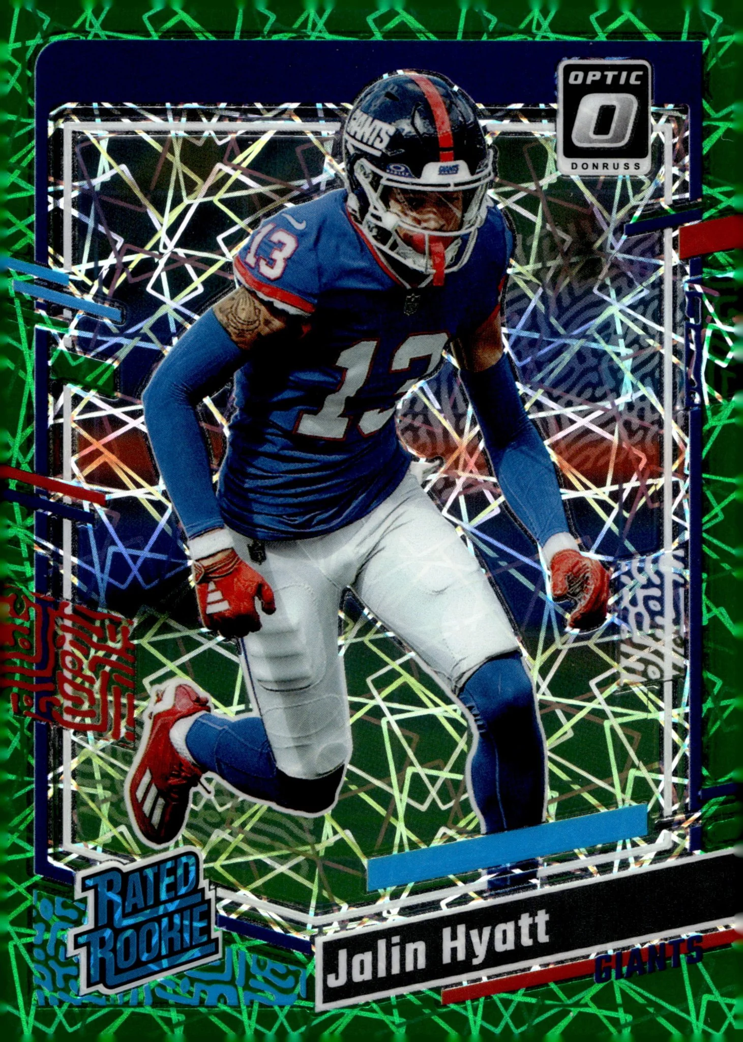 Jalin Hyatt 2023 Panini Donruss Optic Rated Rookie Green Lazer Prizm RC #279