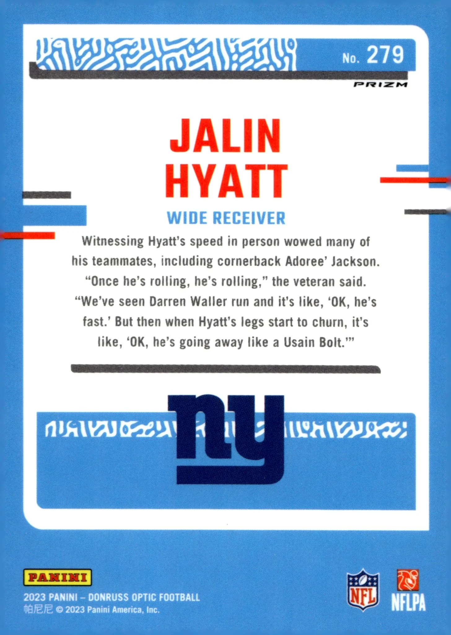 Jalin Hyatt 2023 Panini Donruss Optic Rated Rookie Green Lazer Prizm RC #279 - Image 2