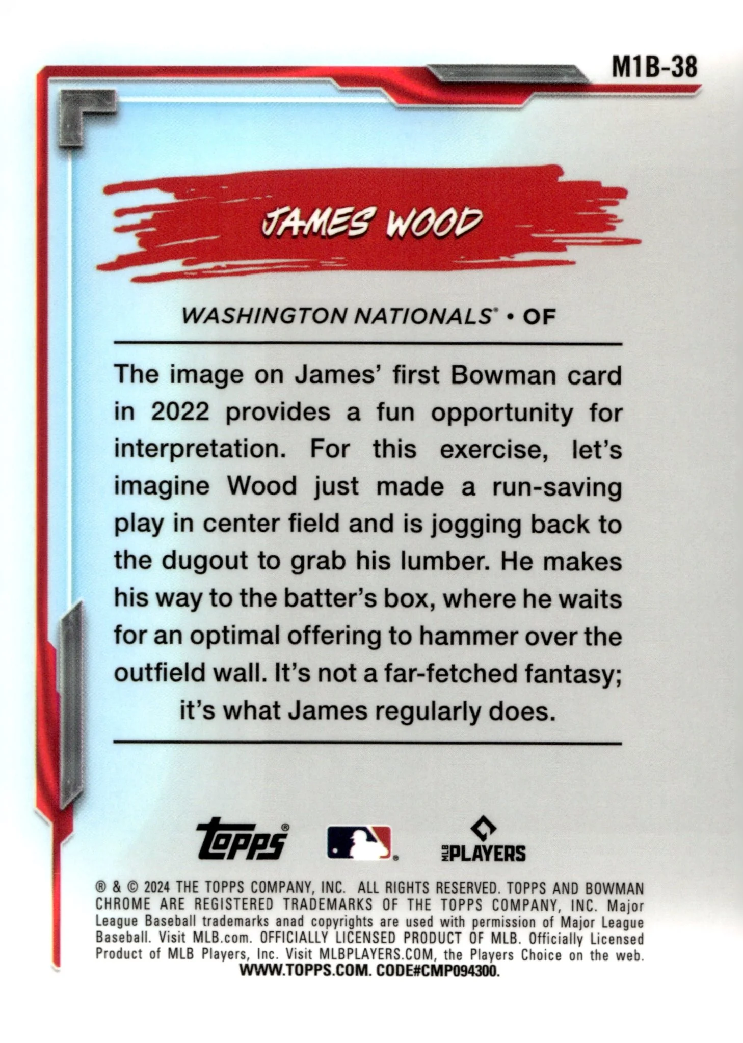 James Wood 2024 Bowman Chrome My 1st Bowman Mojo Refractor #M1B-38 - Image 2