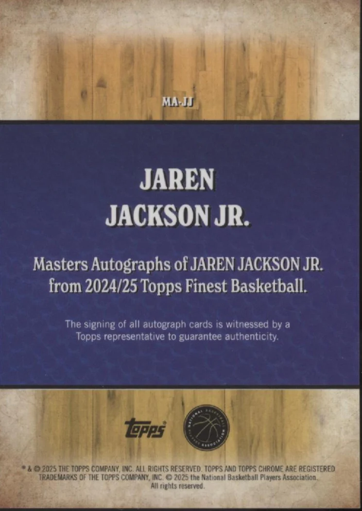 Jaren Jackson Jr. 2024-25 Topps Finest Masters Blue Refractor Auto 08/99 #MA-JJ - Image 2