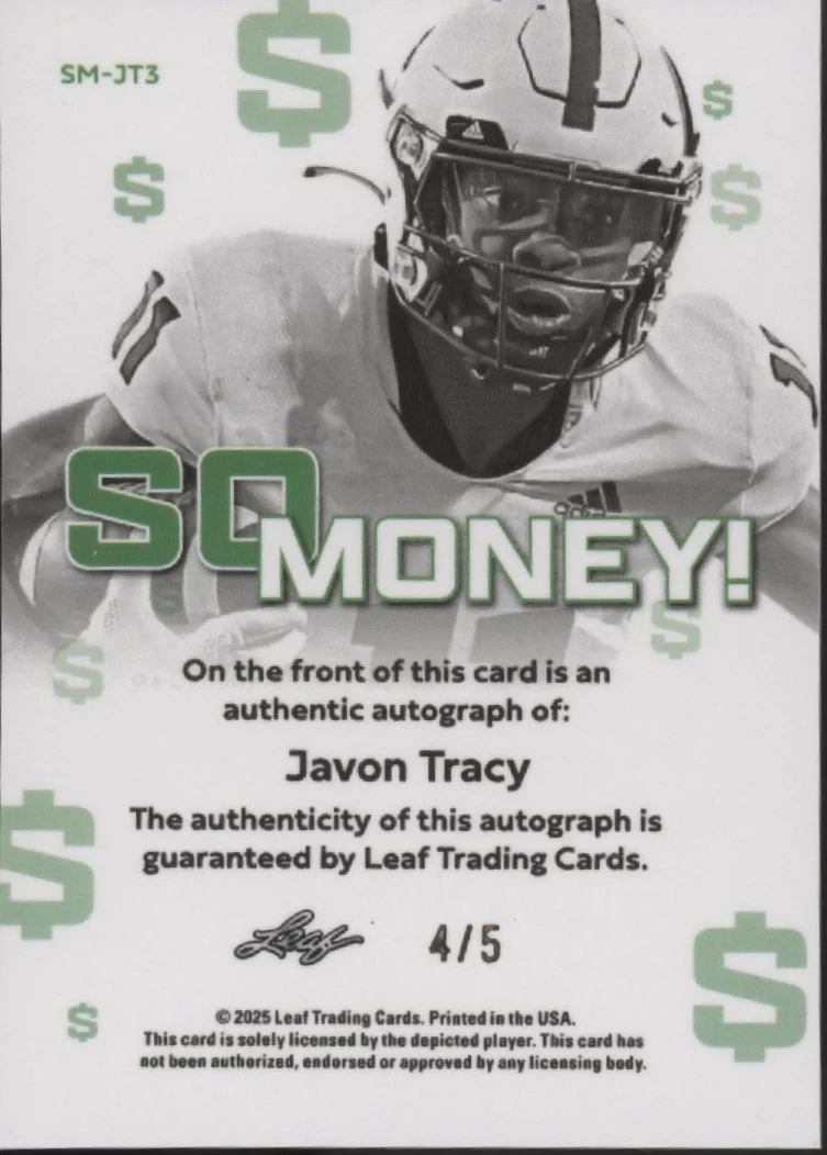 Javon Tracy 2025 Leaf Metal So Money! Mojo Refractor Auto 4/5#SM-JT3 - Image 2
