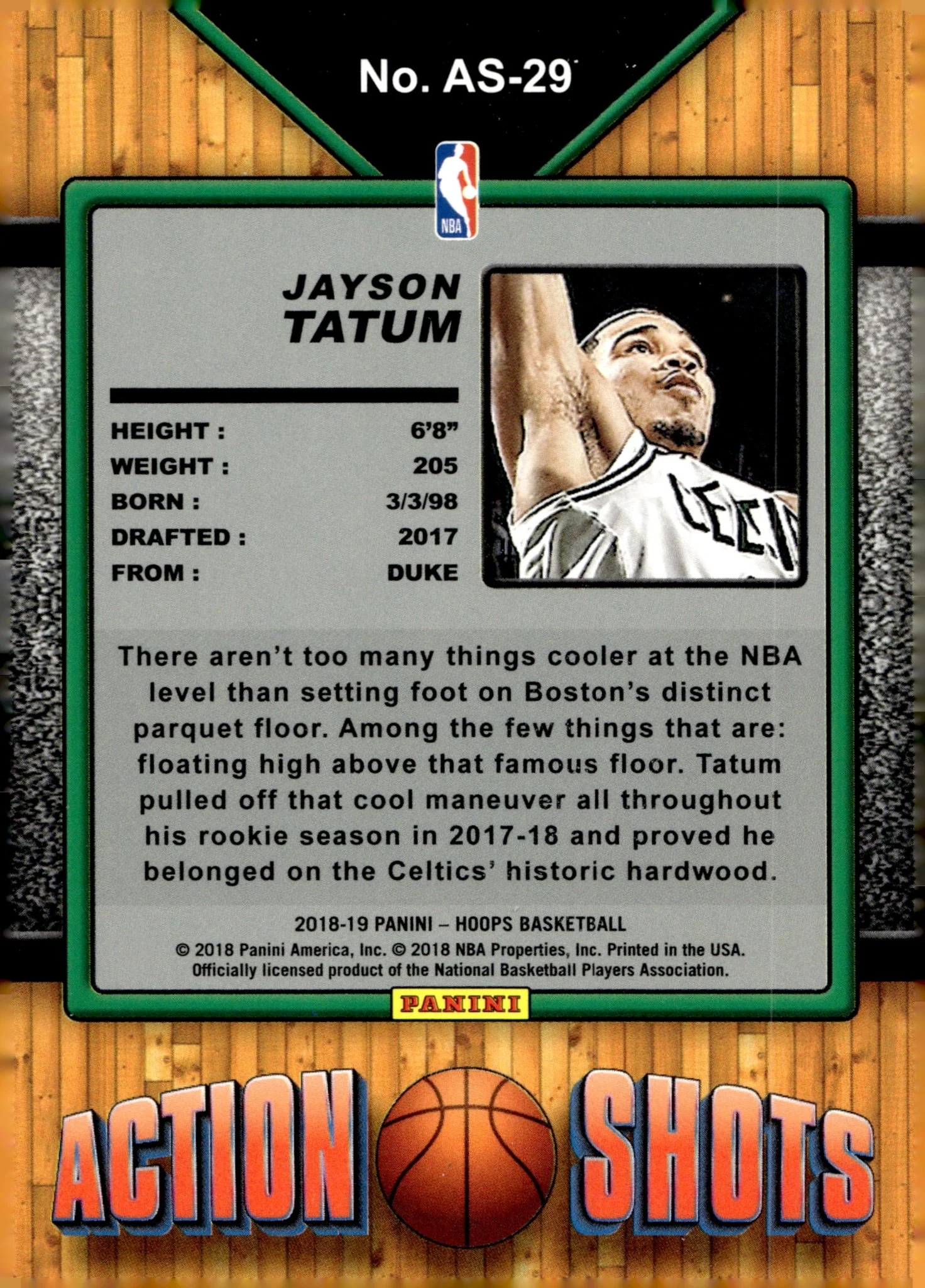 Jayson Tatum 2018-19 Panini Hoops Action Shots #AS-29 - Image 2