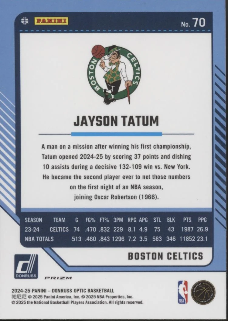 Jayson Tatum 2024-25 Panini Donruss Optic Xfractor Prizm #70 - Image 2
